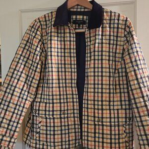 Talbots cream plaid zip up quilted field jacket size LP